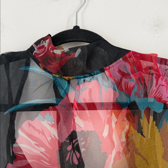 NWT Staud floral print sheer lined shirt sleeve hi neck maxi dress sz S - Picture 7 of 11